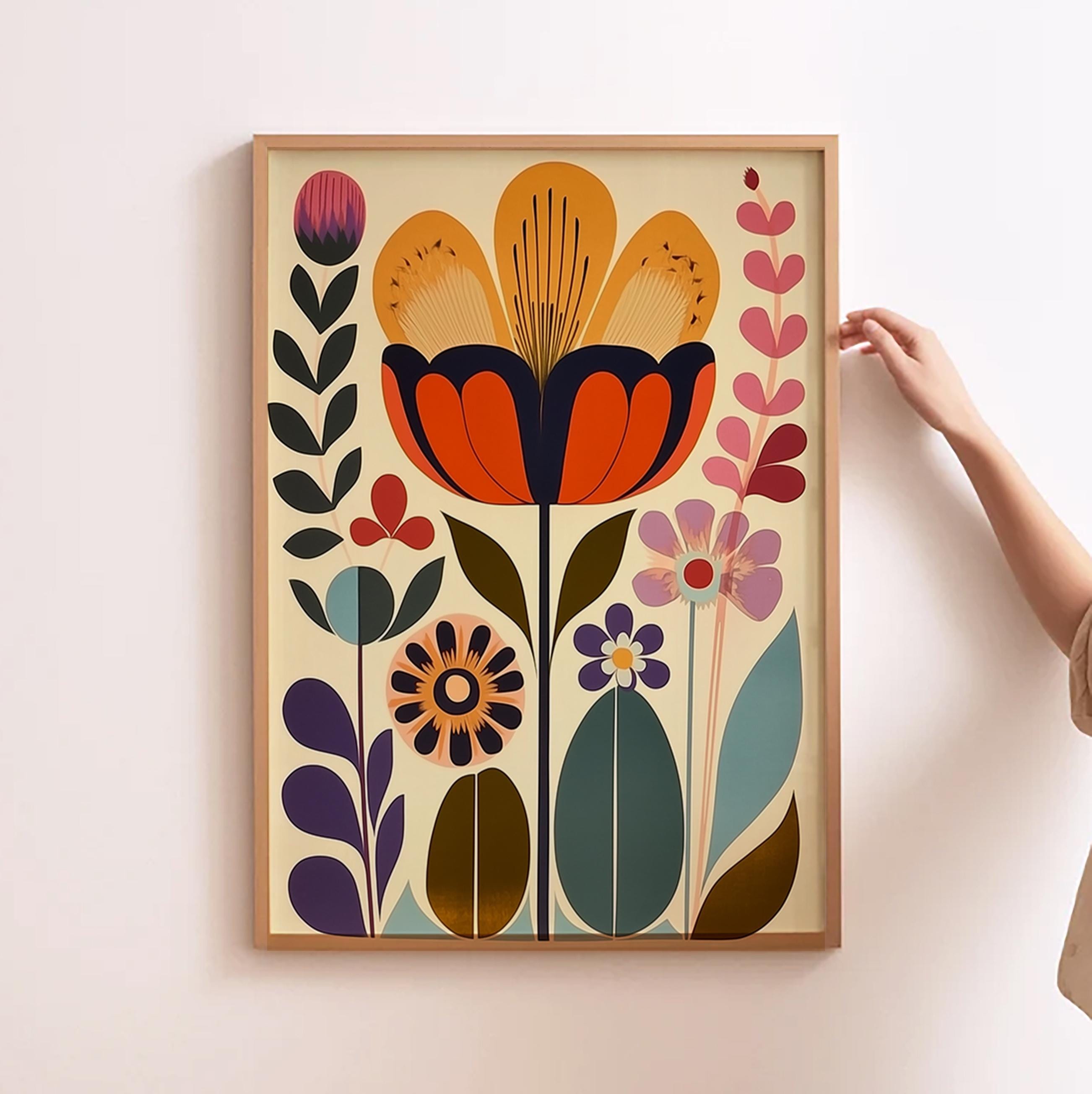 Scandinavian Art Norwegian Folk Art Floral Print Set of 3 Nordic Wall Art Scandi Folk Poster Boho Wall Decor Living Room Prints