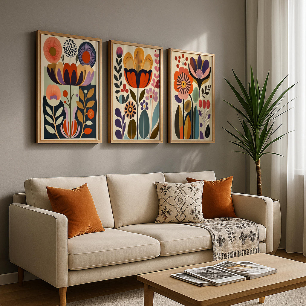 Scandinavian Art Norwegian Folk Art Floral Print Set of 3 Nordic Wall Art Scandi Folk Poster Boho Wall Decor Living Room Prints