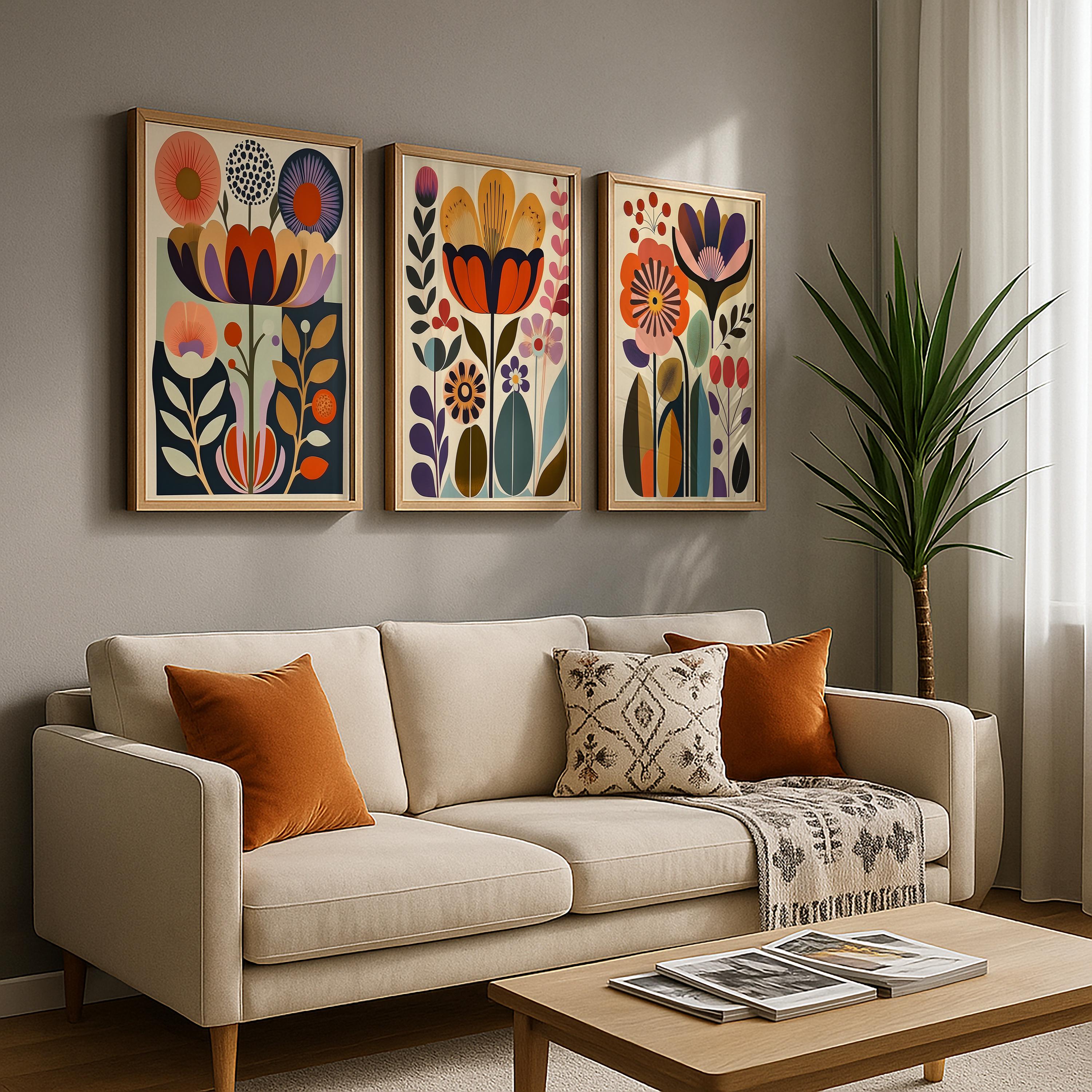 Scandinavian Art Norwegian Folk Art Floral Print Set of 3 Nordic Wall Art Scandi Folk Poster Boho Wall Decor Living Room Prints